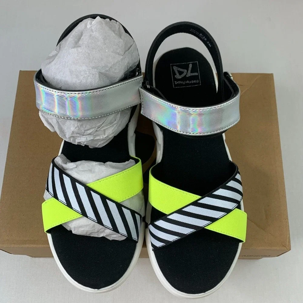 Dirty Laundry Womens Sz 8M Time3 Sandals Black‎ White Hook & Loop Slip-Ons